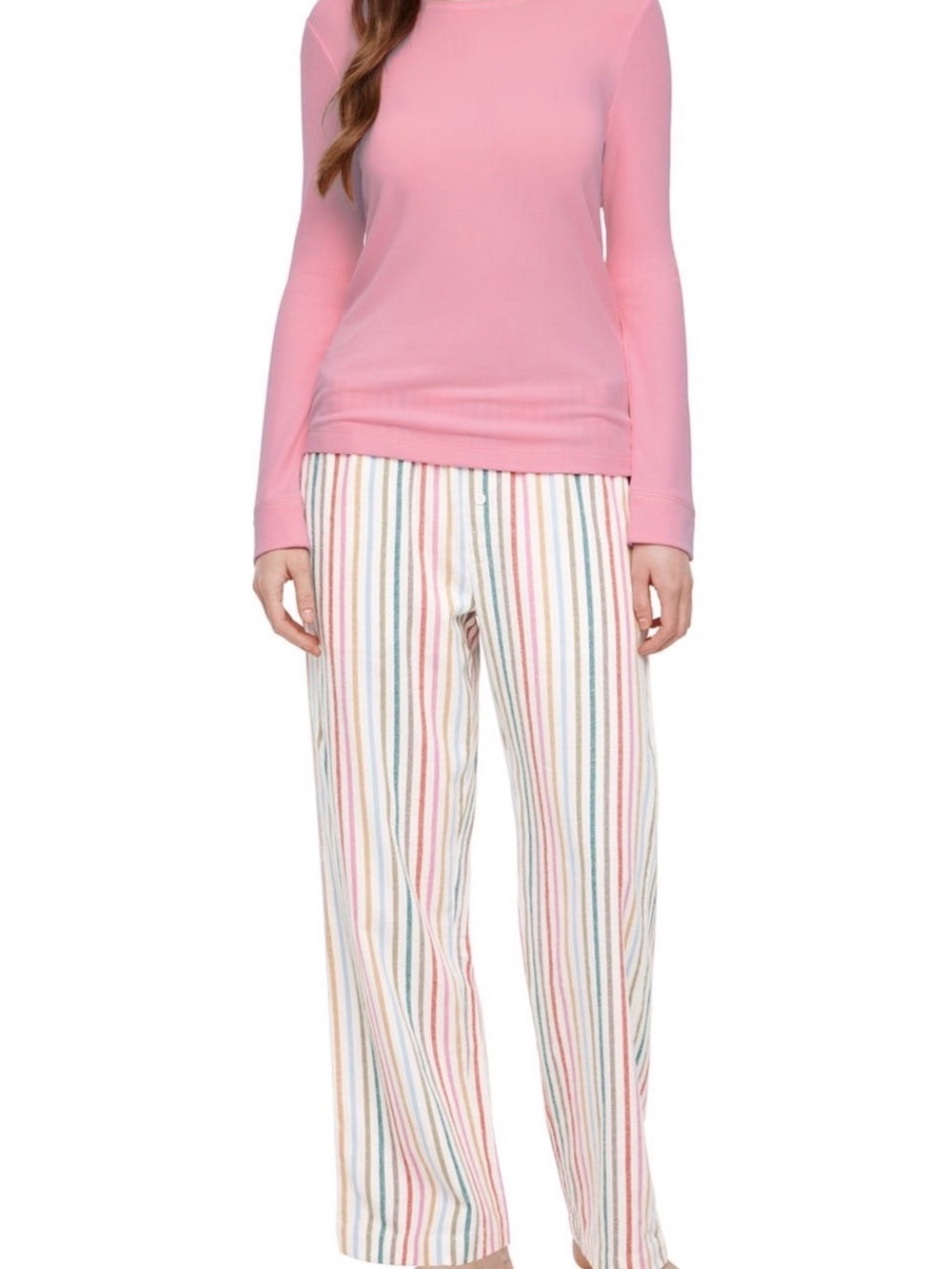 GAP Pink Long Sleeve Top with Pastel Multistripe Pajama Pants